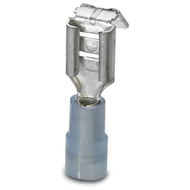Insulated flat plug sleeve with branch, 6.3 x 0.8 mm, 1.5 to 2.5 mm², AWG 16 to 14, brass, blue, 3240530 - 1