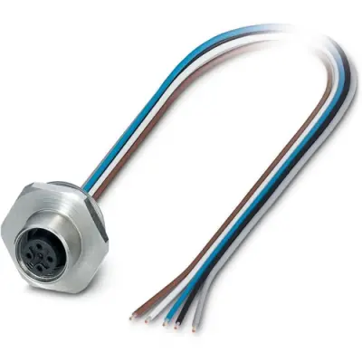 Sensor actuator cable, M12 panel socket, straight to open end, 4 pole, 0.5 m, 4 A, 1238771 - 1
