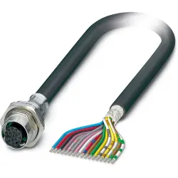 Sensor actuator cable, M16 panel socket, straight to open end, 17 pole, 2 m, PVC, black, 1.5 A, 1239770
