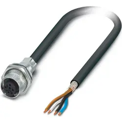 Sensor actuator cable, M16 panel socket, straight to open end, 4 pole, 1 m, PUR, black/gray, 4 A, 1239245