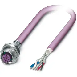 Sensor actuator cable, M16 panel socket, straight to open end, 5 pole, 0.5 m, PUR, purple, 4 A, 1239935