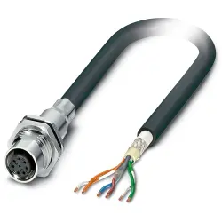 Sensor actuator cable, M16 panel socket, straight to open end, 6 pole, 0.5 m, TPV, black, 2 A, 1239595