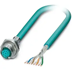Sensor actuator cable, M16 panel socket, straight to open end, 8 pole, 0.5 m, PUR, blue, 2 A, 1240030