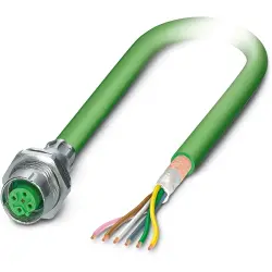 Sensor actuator cable, M16 panel socket, straight to open end, 5 pole, 2 m, PUR, green, 4 A, 1239945