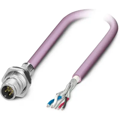 Sensor actuator cable, M16 panel plug, straight to open end, 5 pole, 0.5 m, PUR, purple, 4 A, 1726652 - 1