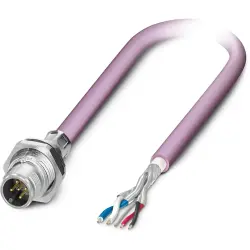 Sensor actuator cable, M16 panel plug, straight to open end, 5 pole, 0.5 m, PUR, purple, 4 A, 1726652