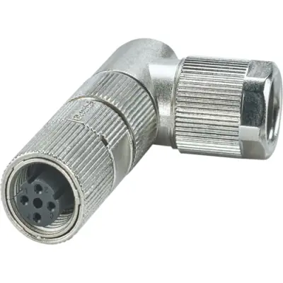 Jack, M12, 4 pole, crimp connection, push-turn, angled, 1422849 - 1