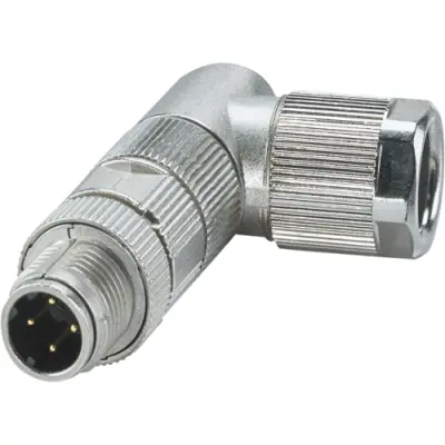 Plug, M12, 4 pole, crimp connection, push-turn, angled, 1422847 - 1