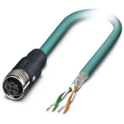 Network cable, M12 socket, straight to open end, Cat 5, SF/UTP, PUR, 1 m, blue, 1407380