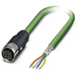 Network cable, M12 socket, straight to open end, Cat 5, SF/TQ, PVC, 2 m, green, 1407529