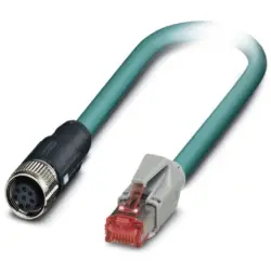 Network cable, RJ45 plug, straight to M12 socket, straight, Cat 5, SF/UTP, PUR, 1 m, blue, 1407443