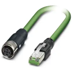 Network cable, RJ45 plug, straight to M12 socket, straight, Cat 5, SF/TQ, PVC, 1 m, green, 1407532