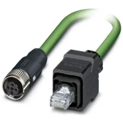Network cable, RJ45 plug, straight to M12 socket, straight, Cat 5, SF/TQ, PVC, 2 m, green, 1407549