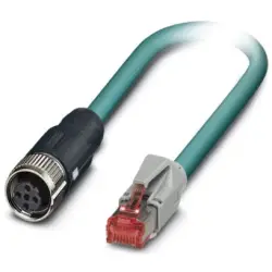 Network cable, RJ45 plug, straight to M12 socket, straight, Cat 5, SF/UTP, PUR, 5 m, blue, 1407386