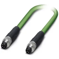 Network cable, M8-plug, straight to M8-plug, straight, Cat 5, SF/TQ, PVC, 1 m, green, 1407348