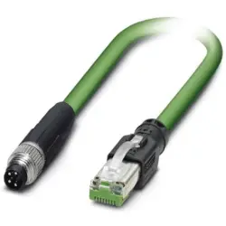 Network cable, M8-plug, straight to RJ45 plug, straight, Cat 5, SF/TQ, PVC, 2 m, green, 1407353