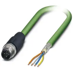 Network cable, M12-plug, straight to open end, Cat 5, SF/TQ, PUR, 10 m, green, 1038735