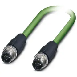 Network cable, M12-plug, straight to M12-plug, straight, Cat 5, SF/TQ, PUR, 5 m, green, 1038749