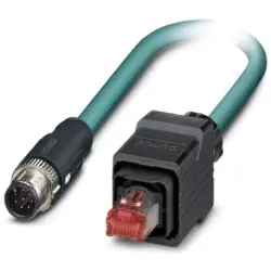 Network cable, M12-plug, straight to RJ45 plug, straight, Cat 5, SF/UTP, PUR, 1 m, blue, 1407430
