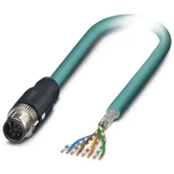 Network cable, M12-plug, straight to open end, Cat 5, SF/UTP, PUR, 2 m, blue, 1407405