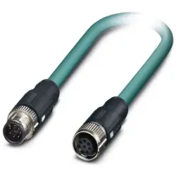 Network cable, M12-plug, straight to M12 socket, straight, Cat 5, SF/UTP, PUR, 5 m, blue, 1407465