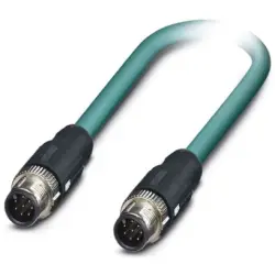 Network cable, M12-plug, straight to M12-plug, straight, Cat 5, SF/UTP, PUR, 5 m, blue, 1407436