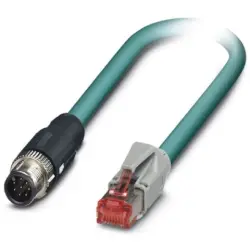 Network cable, M12-plug, straight to RJ45 plug, straight, Cat 5, SF/UTP, PUR, 5 m, blue, 1407416