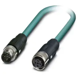 Network cable, M12-plug, straight to M12 socket, straight, Cat 5, SF/UTP, PUR, 1 m, blue, 1407400