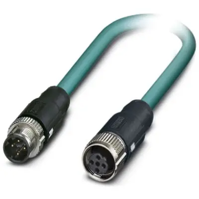Network cable, M12-plug, straight to M12 socket, straight, Cat 5, SF/UTP, PUR, 1 m, blue, 1407400 - 1