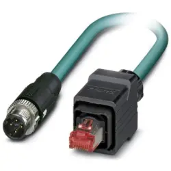 Network cable, M12-plug, straight to RJ45 plug, straight, Cat 5, SF/UTP, PUR, 1 m, blue, 1407372