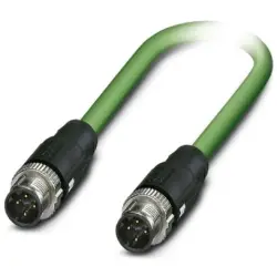 Network cable, M12-plug, straight to M12-plug, straight, Cat 5, SF/TQ, PVC, 2 m, green, 1407525