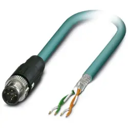Network cable, M12-plug, straight to open end, Cat 5, SF/UTP, PUR, 2 m, blue, 1407357