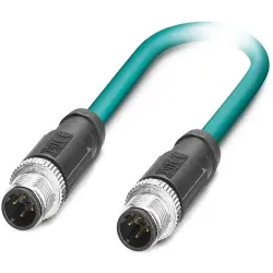 Network cable, M12-plug, straight to M12-plug, straight, Cat 5, SF/UTP, PUR, 2 m, blue, 1407377