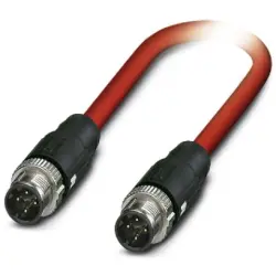 Network cable, M12-plug, straight to M12-plug, straight, Cat 5, SF/TQ, PVC, 2 m, red, 1411531