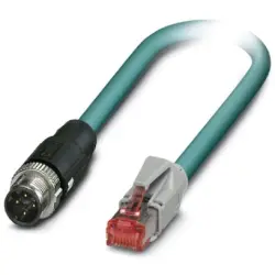 Network cable, M12-plug, straight to RJ45 plug, straight, Cat 5, SF/UTP, PUR, 5 m, blue, 1407362