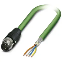 Network cable, M12-plug, straight to open end, Cat 5, SF/TQ, PVC, 10 m, green, 1407498