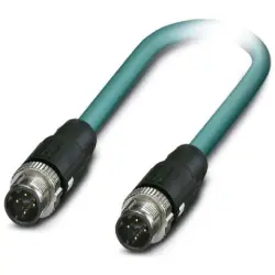 Network cable, M12-plug, straight to M12-plug, straight, Cat 5, SF/UTP, PUR, 10 m, blue, 1407379