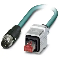 Network cable, M12-plug, straight to RJ45 plug, straight, Cat 5, SF/UTP, PUR, 10 m, blue, 1407371