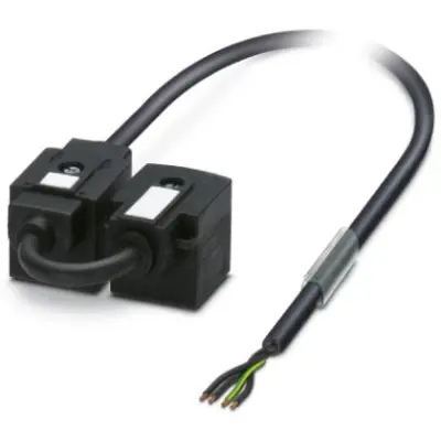 Sensor actuator cable, valve connector DIN shape A to open end, 4 pole, 5 m, PUR/PVC, black, 4 A, 1458046 - 1