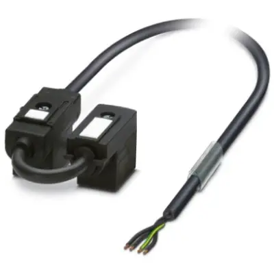 Sensor actuator cable, valve connector DIN shape B to open end, 4 pole, 10 m, PUR/PVC, black, 4 A, 1458279 - 1