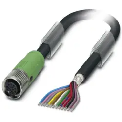 Sensor actuator cable, M12-cable socket, straight to open end, 12 pole, 1.5 m, PUR/PVC, black, 1.5 A, 1430129