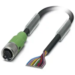 Sensor actuator cable, M12-cable socket, straight to open end, 12 pole, 1.5 m, PUR, black, 1.5 A, 1430611