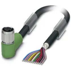 Sensor actuator cable, M12-cable socket, angled to open end, 12 pole, 3 m, PUR/PVC, black, 1.5 A, 1430174