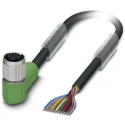 Sensor actuator cable, M12-cable socket, angled to open end, 12 pole, 3 m, PUR, black, 1.5 A, 1430666