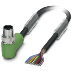 Sensor actuator cable, M12-cable plug, angled to open end, 12 pole, 1.5 m, PVC, black, 1.5 A, 1554814