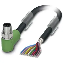 Sensor actuator cable, M12-cable plug, angled to open end, 12 pole, 5 m, PUR/PVC, black, 1.5 A, 1430103