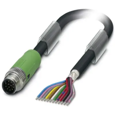 Sensor actuator cable, M12-cable plug, straight to open end, 12 pole, 1.5 m, PUR/PVC, black, 1.5 A, 1430048 - 1