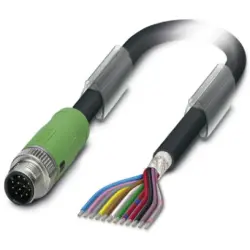 Sensor actuator cable, M12-cable plug, straight to open end, 12 pole, 5 m, PUR/PVC, black, 1.5 A, 1430064