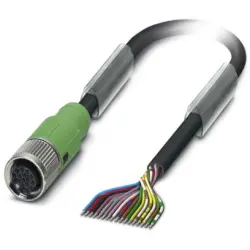 Sensor actuator cable, M12-cable socket, straight to open end, 17 pole, 1.5 m, PUR, black, 1.5 A, 1430776