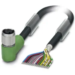 Sensor actuator cable, M12-cable socket, angled to open end, 17 pole, 3 m, PUR/PVC, black, 1.5 A, 1430336